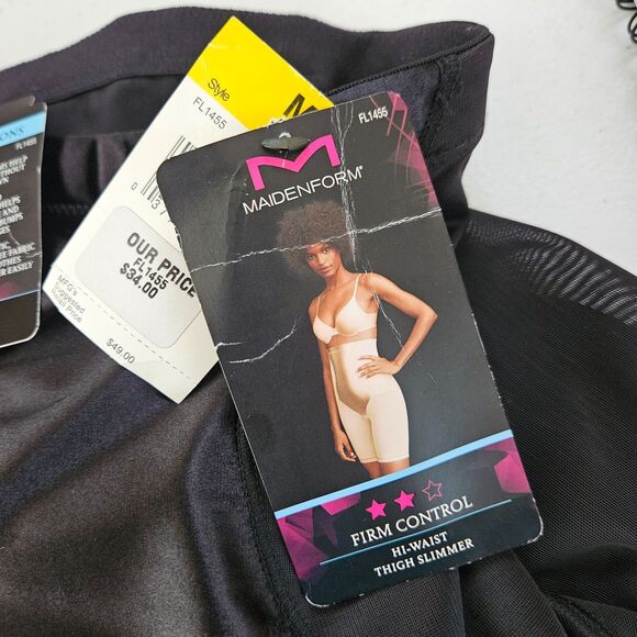 MAIDENFORM High Waist Thigh Slimmer Womens M Firm Control Black Shapewear NEW - Picture 5 of 9